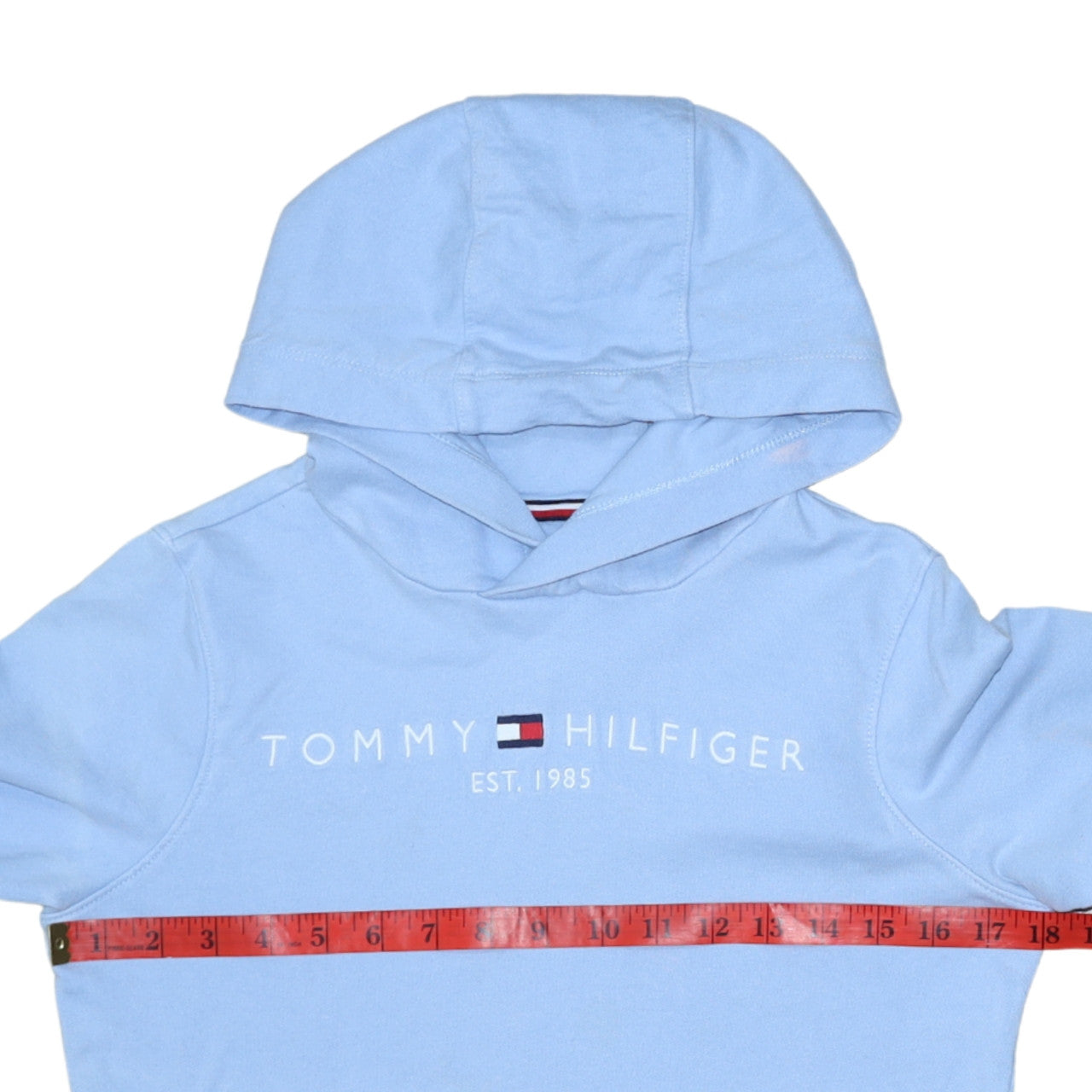 Tommy Hilfiger Boys Blue Pullover Hoodie Size 152 Cotton Logo Sweatshirt