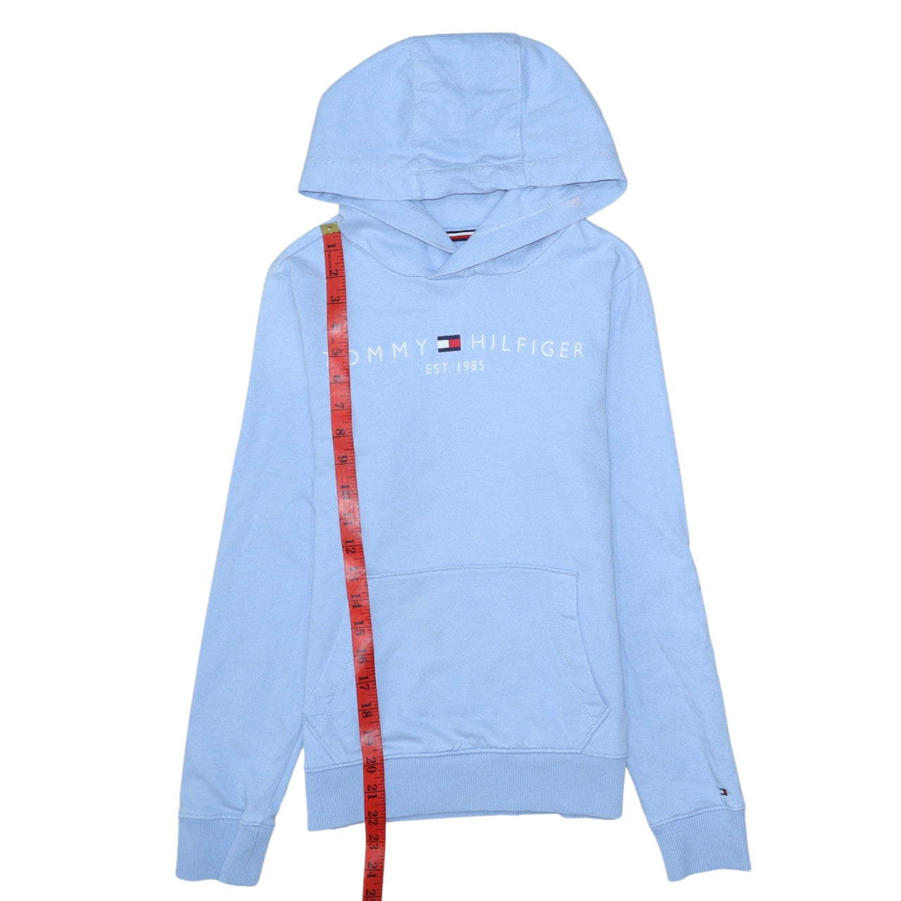 Tommy Hilfiger Boys Blue Pullover Hoodie Size 152 Cotton Logo Sweatshirt