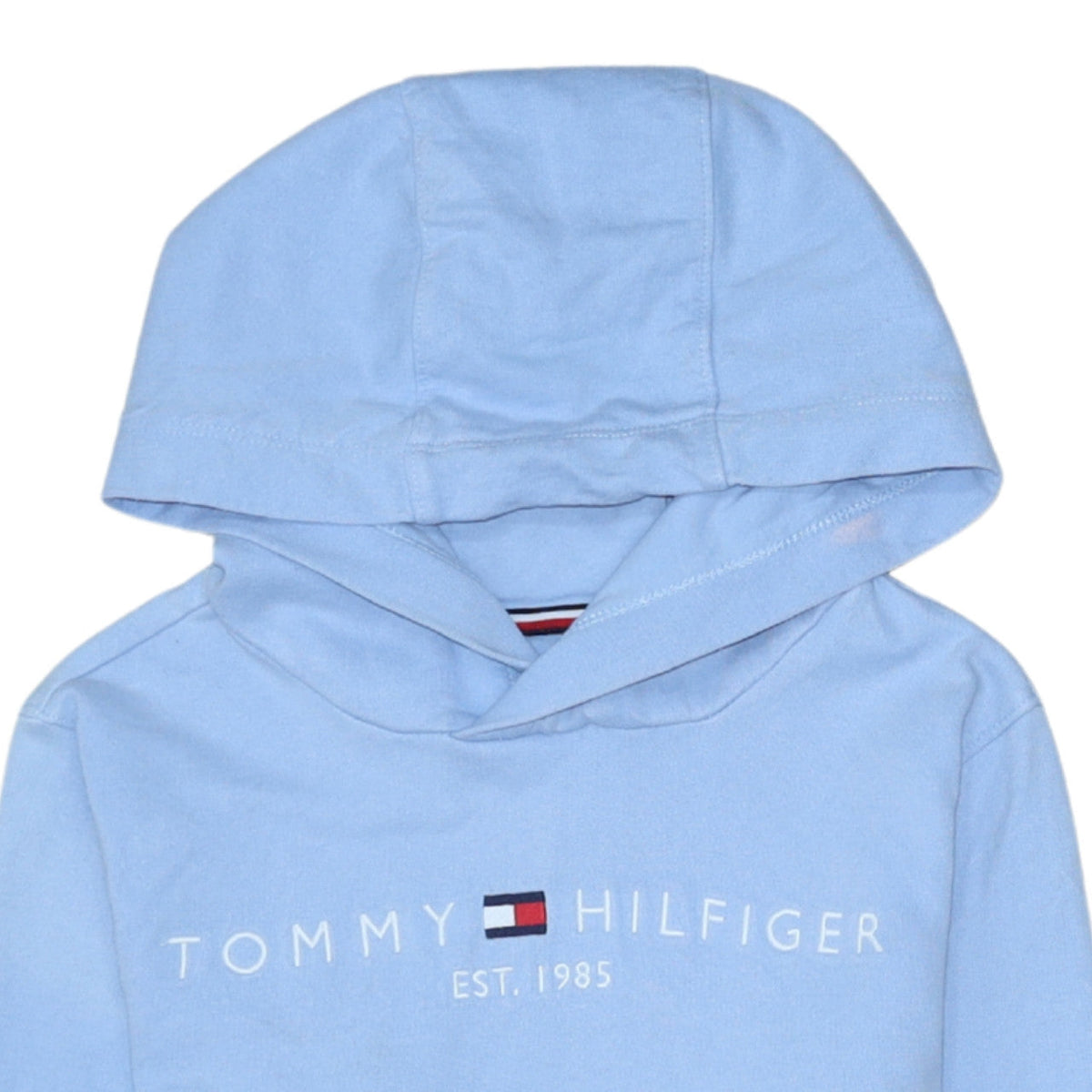 Tommy Hilfiger Boys Blue Pullover Hoodie Size 152 Cotton Logo Sweatshirt