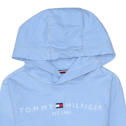 Additional view of Tommy Hilfiger boys’ blue pullover hoodie, size 152, cotton logo sweatshirt