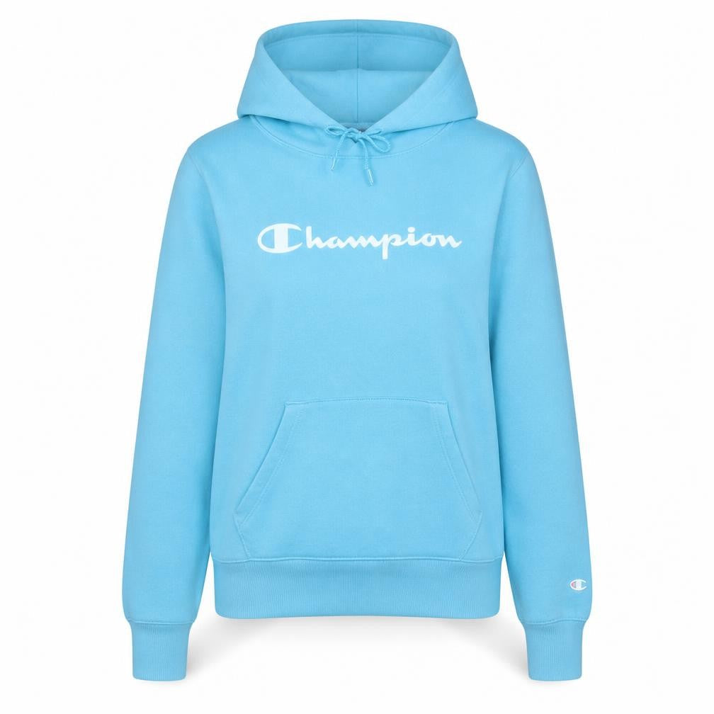 Champion Women Blue Pullover Hoodie L Logo Print Cotton Blend
