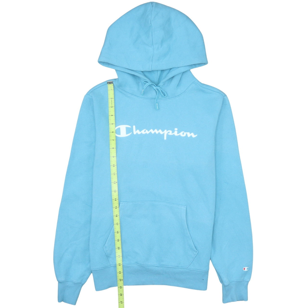 Champion Women Blue Pullover Hoodie L Logo Print Cotton Blend