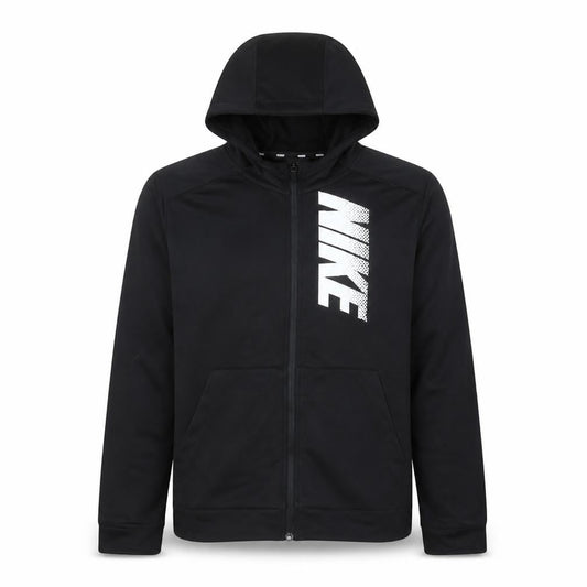 Front view of Nike boys’ black full zip hoodie xl 158-170cm dri-fit sportswear