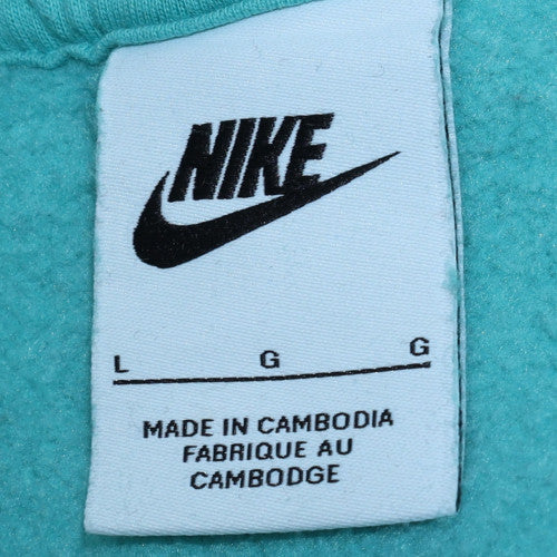 Nike Womens Turquoise Pullover Hoodie L Hooded Cotton Blend Sweatshirt