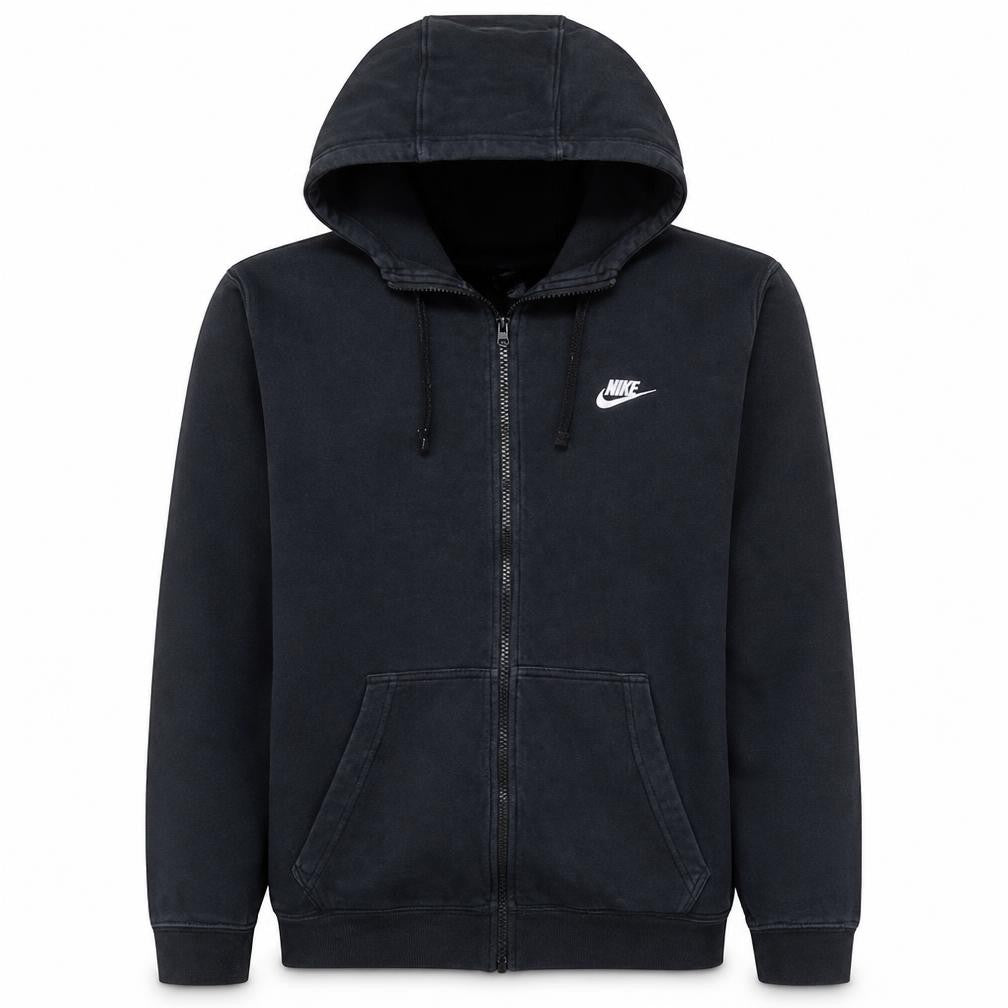 Nike Men's Black Full Zip Hoodie L Cotton Blend Logo Casual