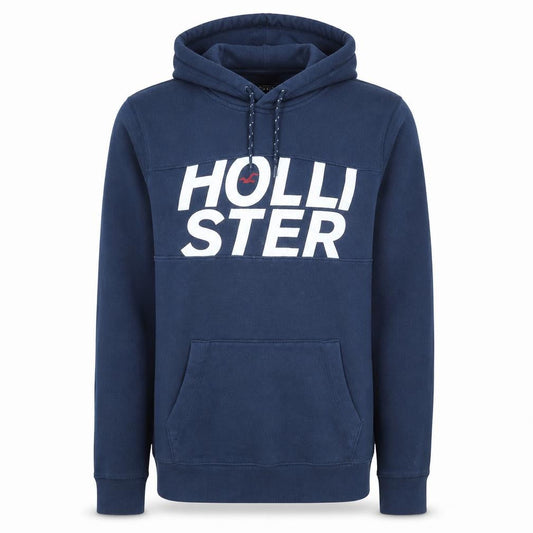 Hollister Men Blue Pullover Hoodie Fleece Medium Logo Print