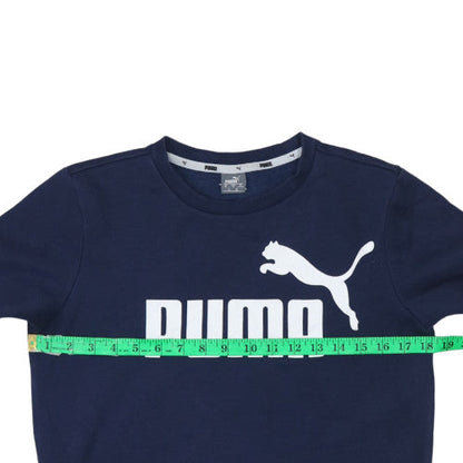 Back view of Puma boys’ blue logo pullover fleece sweatshirt 14-15 years