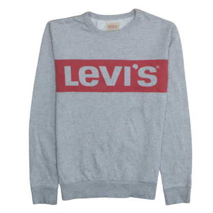 Additional front view of Levi's boys’ grey logo pullover sweatshirt, size 14, years crew neck