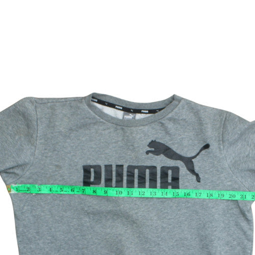 Puma Boys Grey Pullover Sweatshirt 15-16 Years Crew Neck Fleece Logo Top