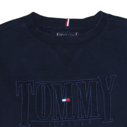 Additional view of Tommy Hilfiger boys’ blue crew neck pullover logo sweatshirt, size 164