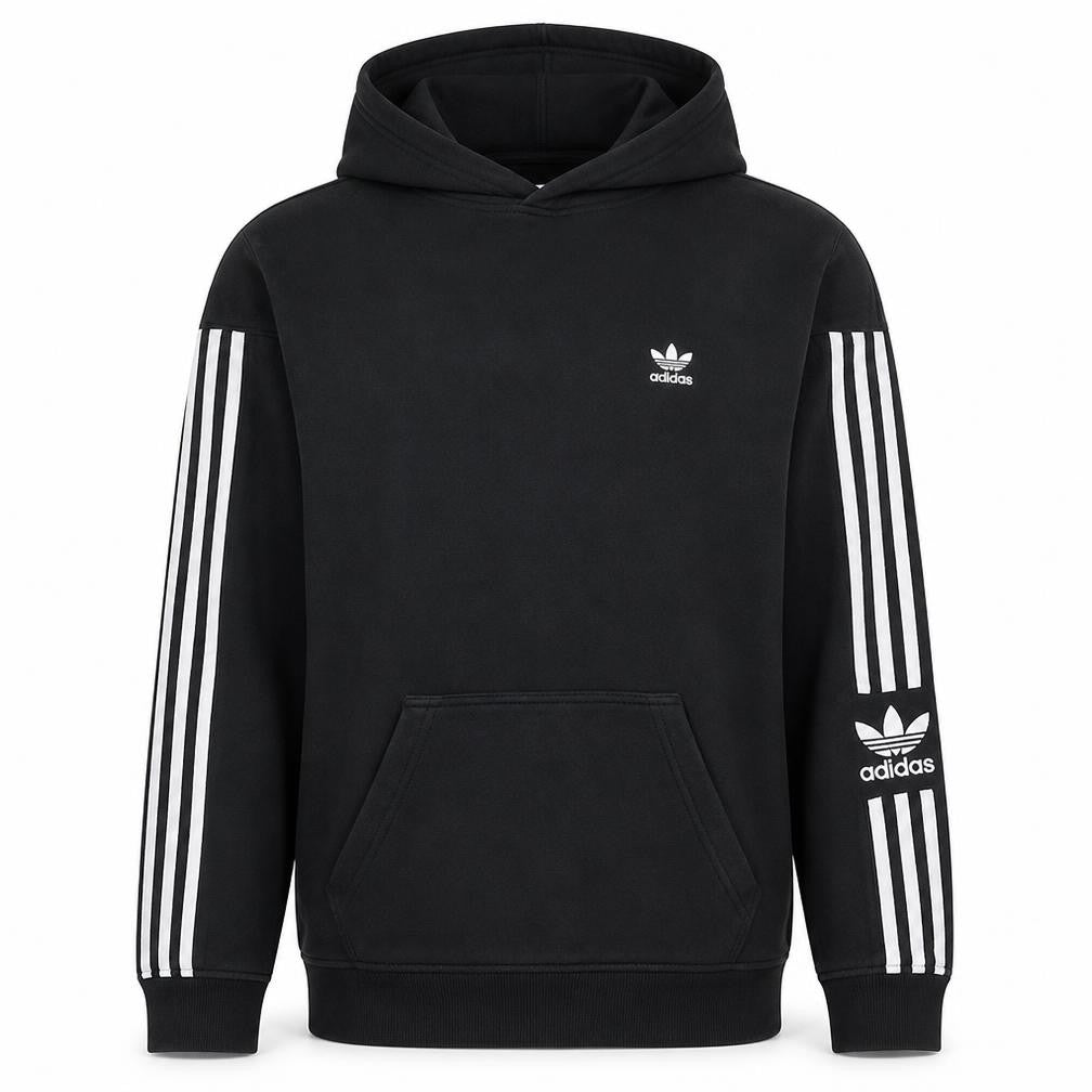 Adidas Men's Black Pullover Hoodie Small Logo 3-Stripes Fleece