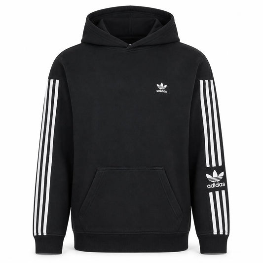Adidas Men's Black Pullover Hoodie Small Logo 3-Stripes Fleece