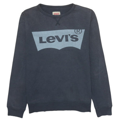 Additional front view of Levi's boys’ black crew neck logo pullover sweatshirt 16 years
