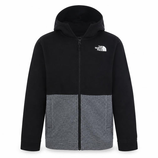 Front view of The North Face boys’ black grey full zip hoodie, size L, colourblock