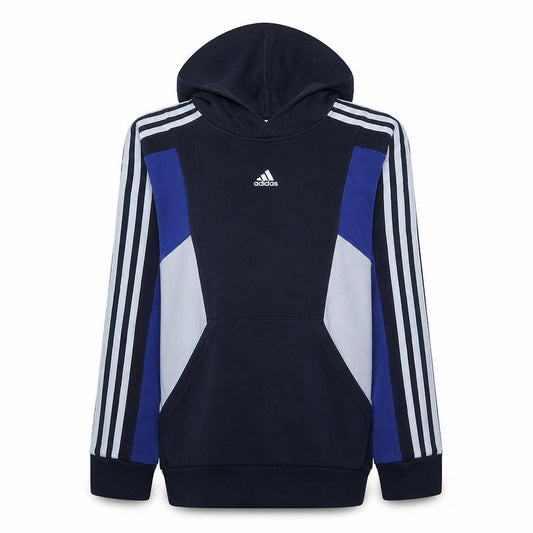 Adidas Boys Blue & Navy Hoodie 164 Full Sleeve Pullover Fleece Sweatshirt