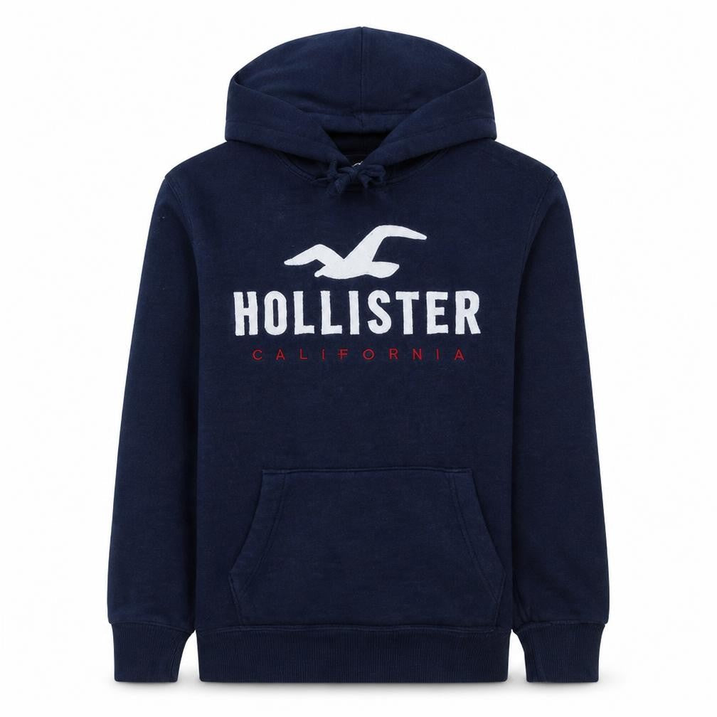 Hollister Men's Blue Pullover Hoodie XS Regular Fit Logo Fleece
