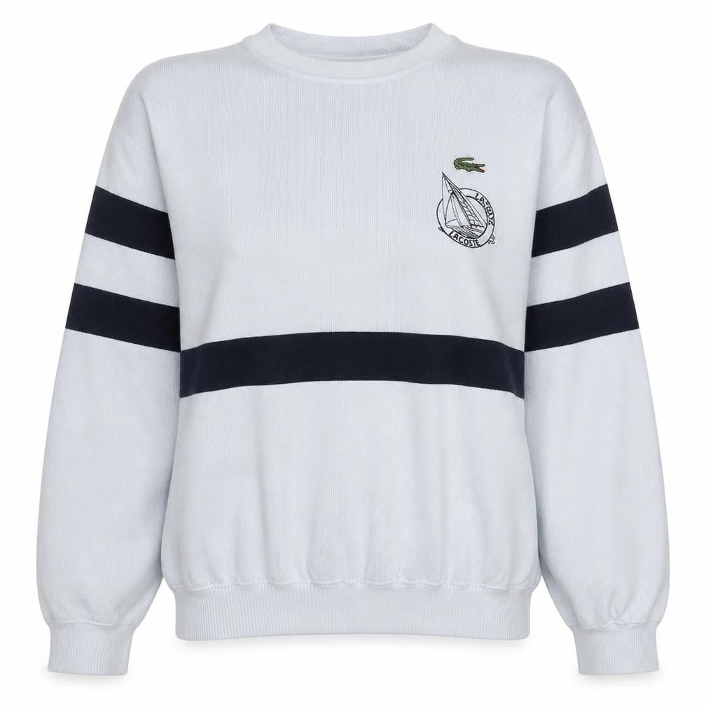 Lacoste Womens White Navy Crew Neck Pullover Sweatshirt Size M