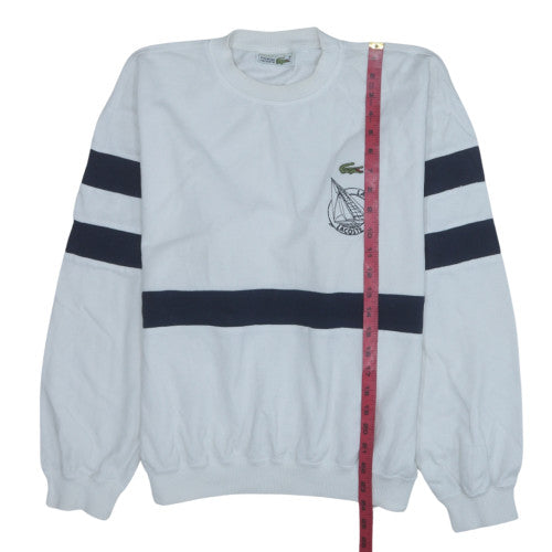 Lacoste Womens White Navy Crew Neck Pullover Sweatshirt Size M