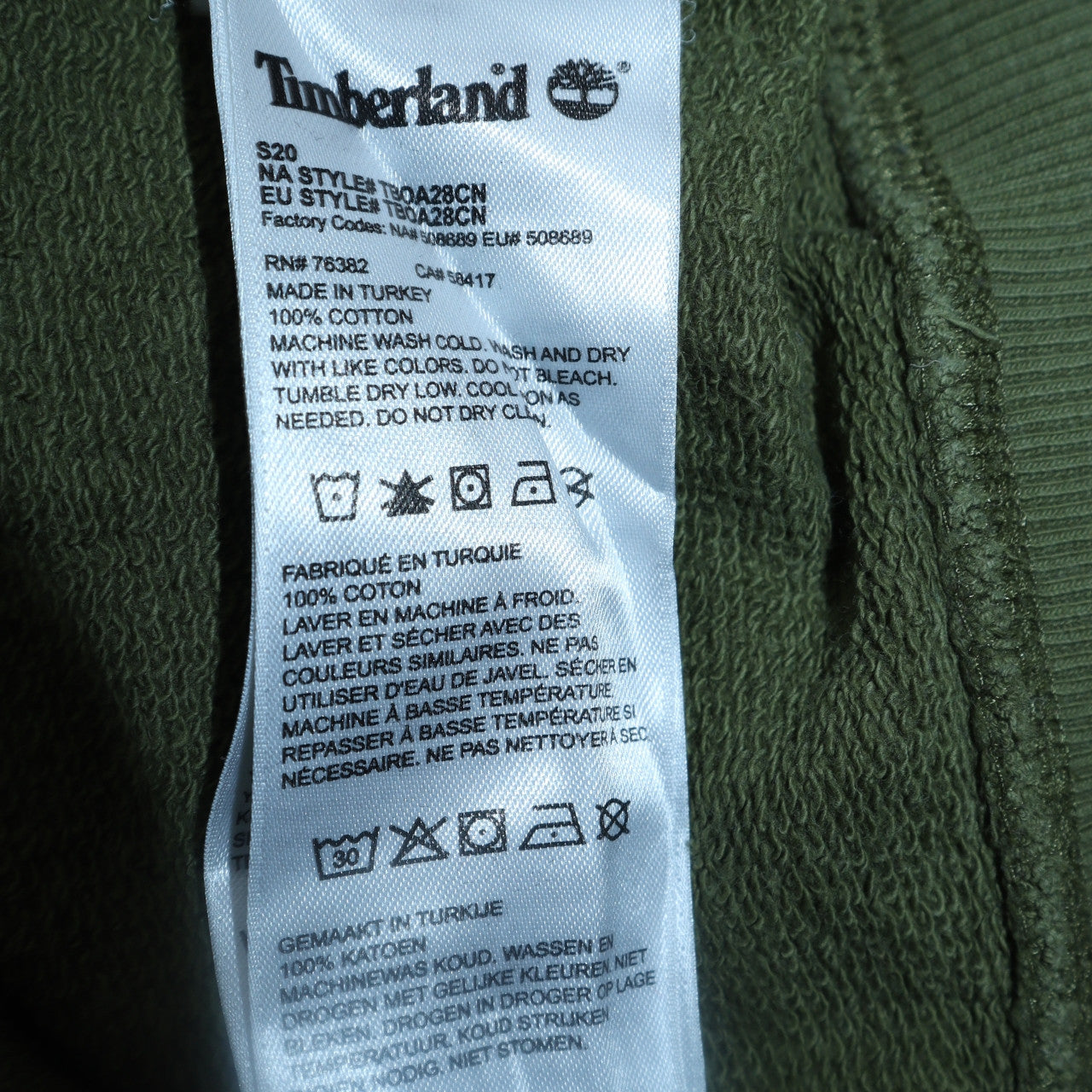 Timberland Men's Green Crew Neck Cotton Sweatshirt Size S