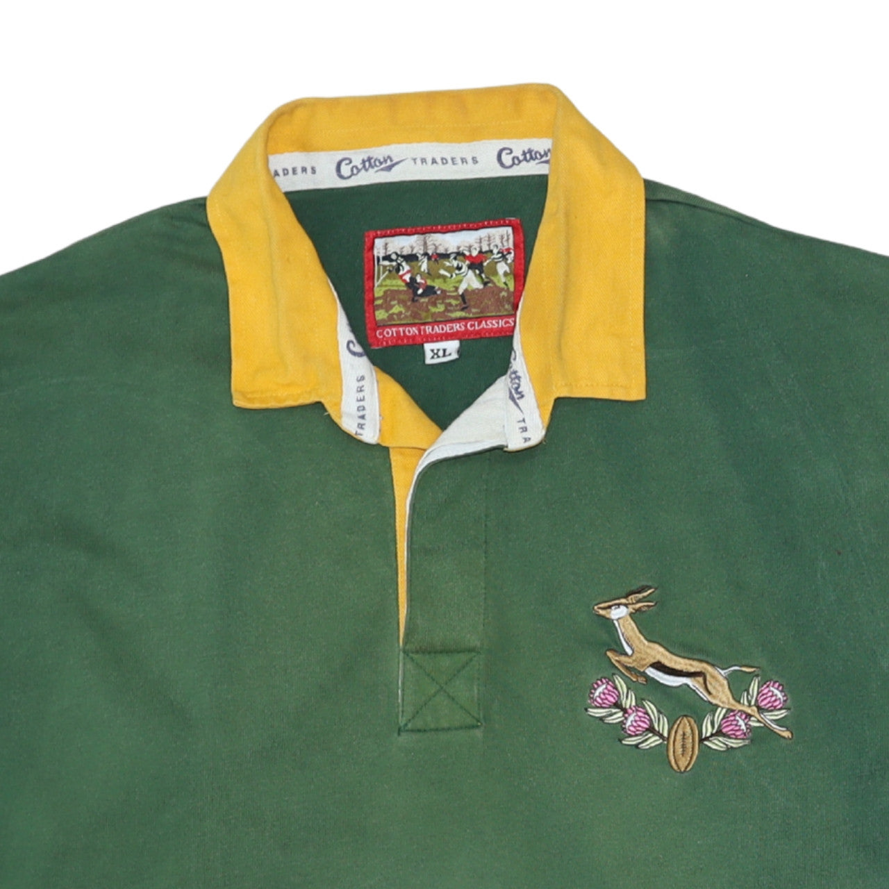 Cotton Traders Men's Green XL Embroidered Rugby Sweatshirt