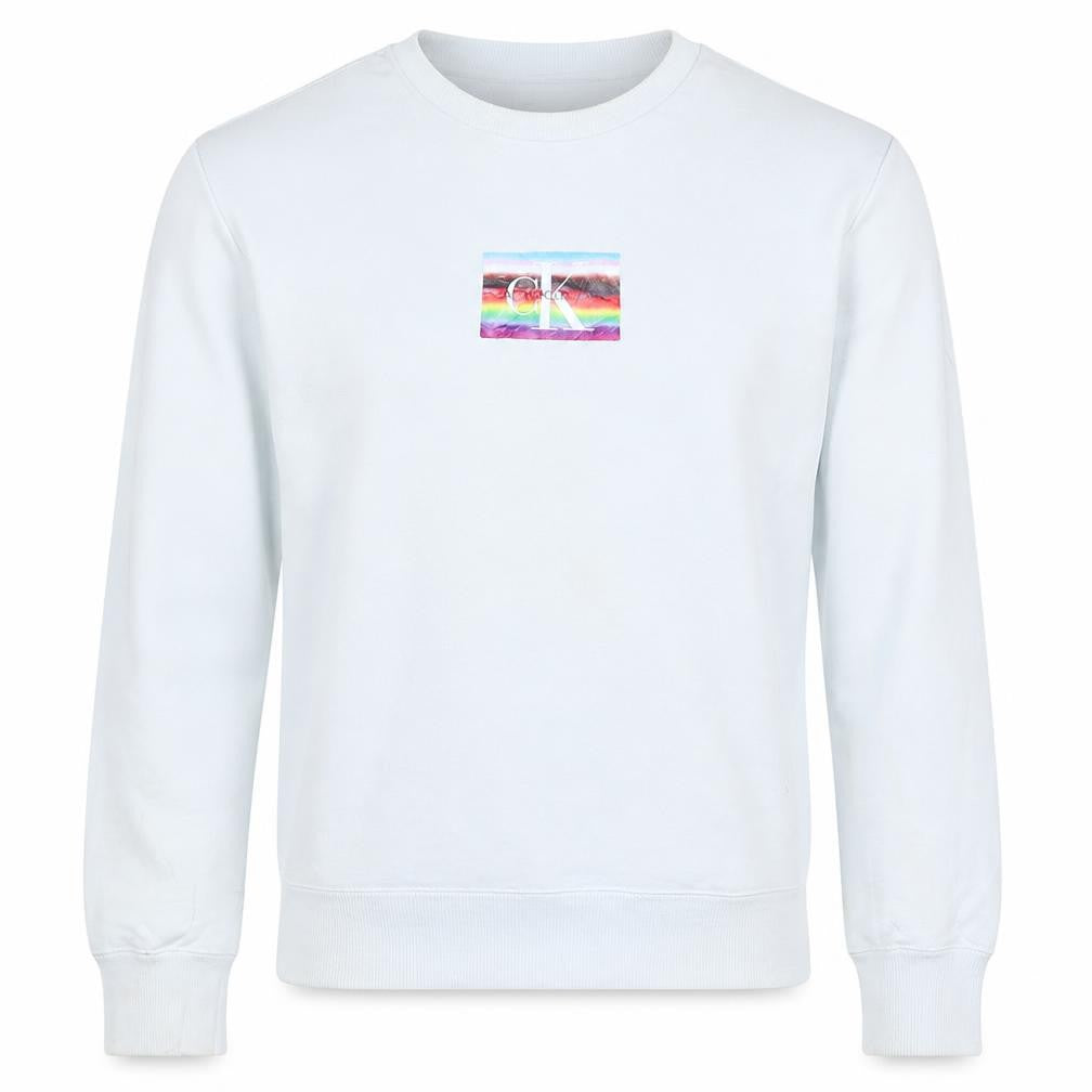 Calvin Klein Jeans Men White Small Pullover Sweatshirt Graphic Logo