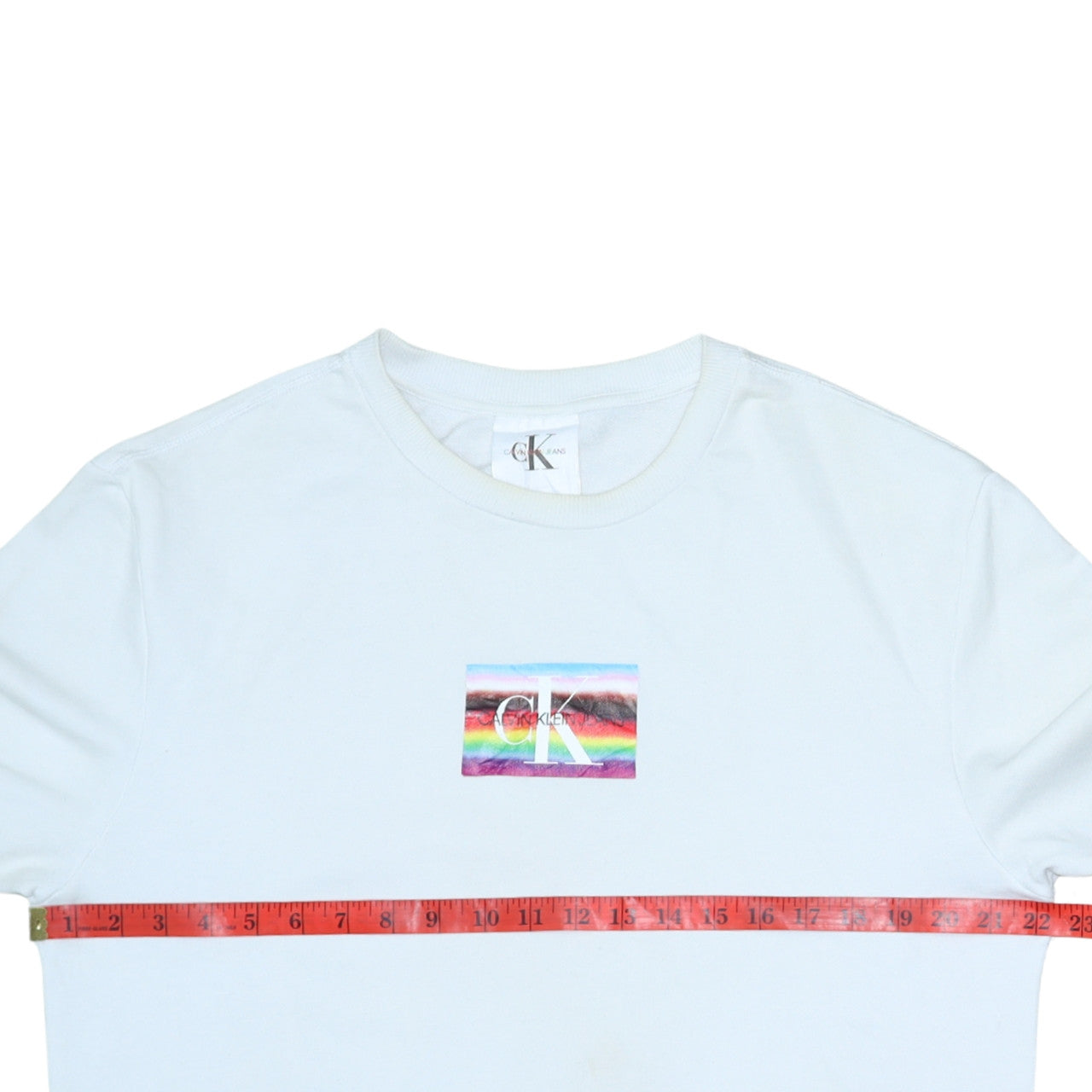 Calvin Klein Jeans Men White Small Pullover Sweatshirt Graphic Logo