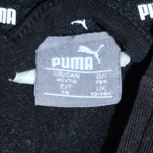 Puma Boys Black Full Zip Hoodie 13-14 Years Cotton Blend Casual Sweatshirt