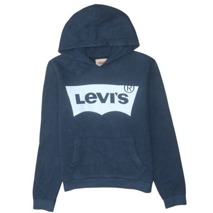 Additional front view of Levi's boys’ blue pullover hoodie 4 years fleece graphic logo sweatshirt