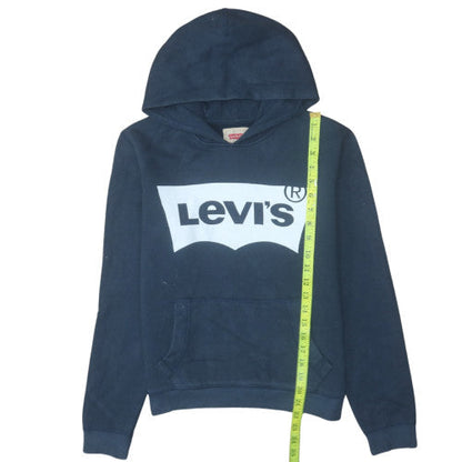 Back view of Levi's boys’ blue pullover hoodie 4 years fleece graphic logo sweatshirt