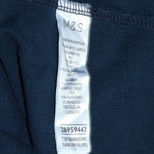 Marks and Spencer Men's Blue Collared Henley Sweatshirt XL