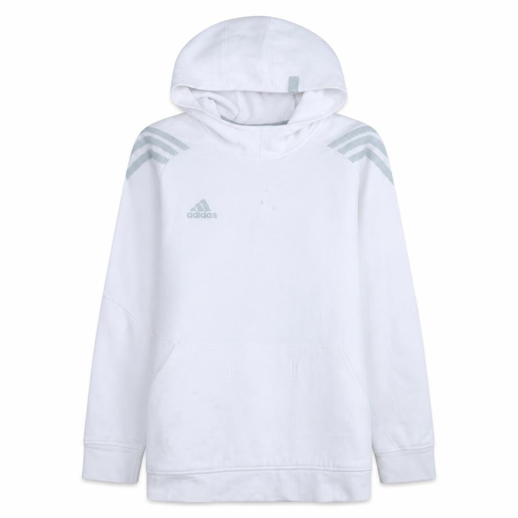 Adidas Men's White Pullover Hoodie L Fleece Sports Sweatshirt