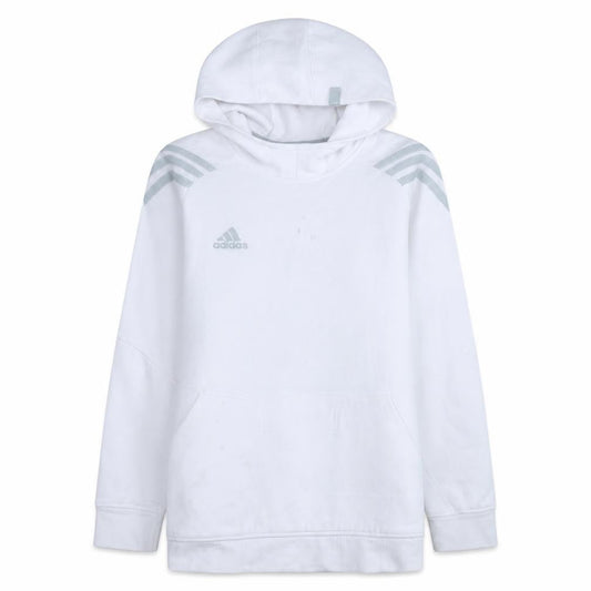 Adidas Men's White Pullover Hoodie L Fleece Sports Sweatshirt