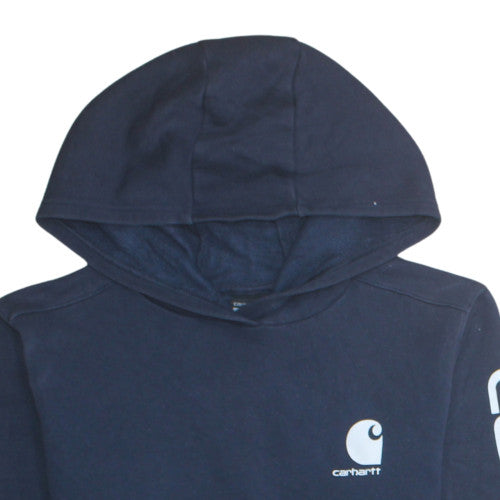 Carhartt Womens Navy Hoodie L 14-16 Pullover Cotton Blend Logo