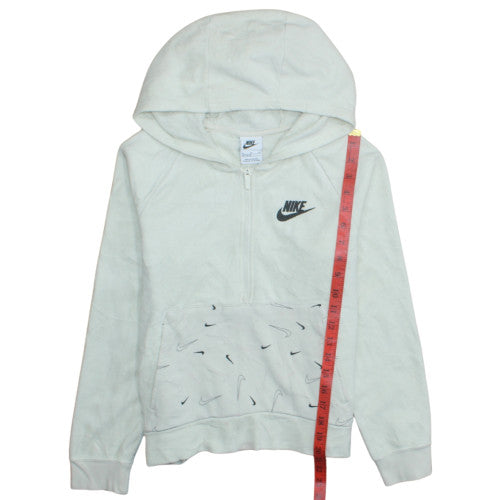 Nike Boys White Full Zip Fleece Hoodie XL Logo Print Casual Sweatshirt