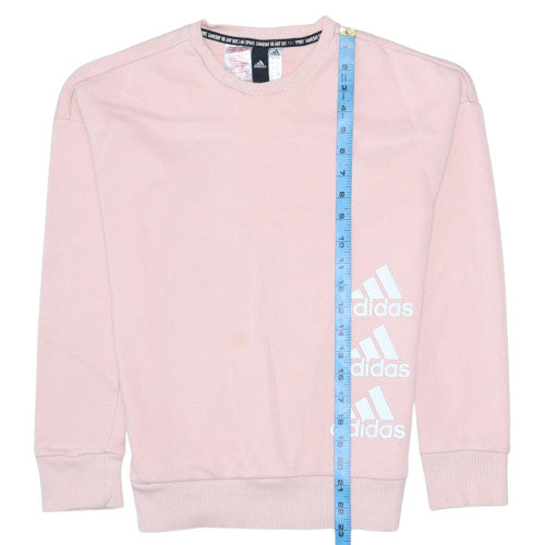 Adidas Girls Pink Crew Neck Pullover Sweatshirt 13-14 Years Cotton Blend