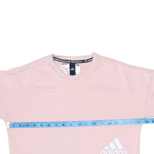 Adidas Girls Pink Crew Neck Pullover Sweatshirt 13-14 Years Cotton Blend