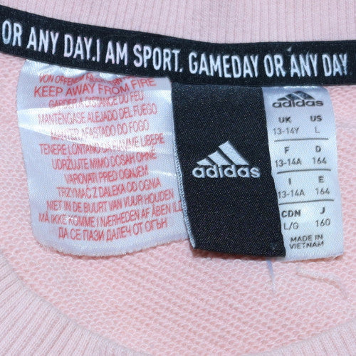 Adidas Girls Pink Crew Neck Pullover Sweatshirt 13-14 Years Cotton Blend