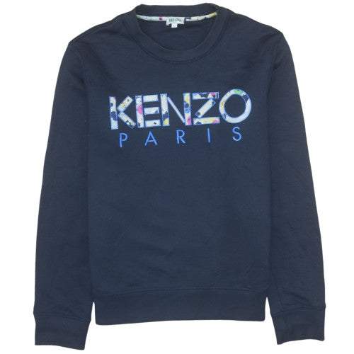 Kenzo Mens Blue L Pullover Sweatshirt Crew Neck Embroidered Logo