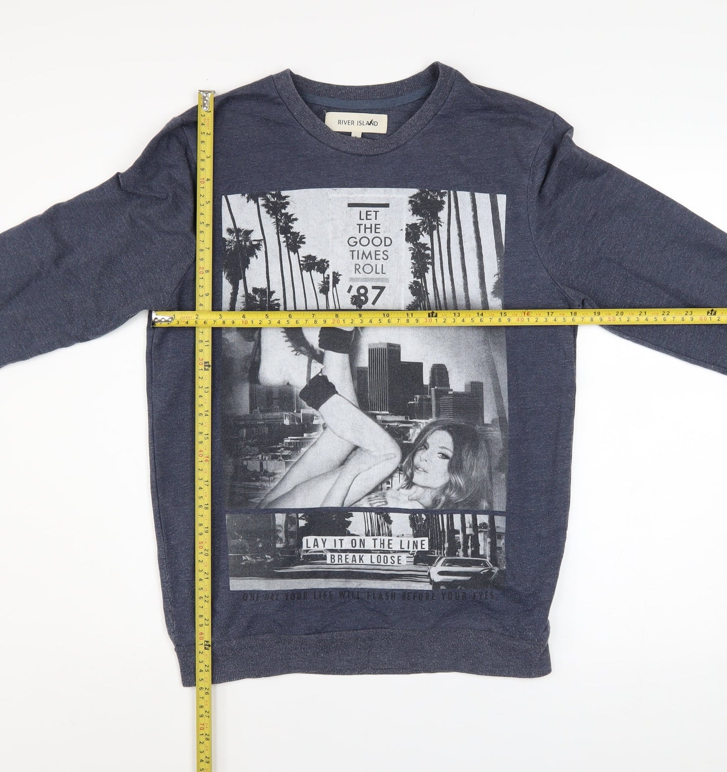 River Island Men's Blue Graphic Print Sweatshirt Size S