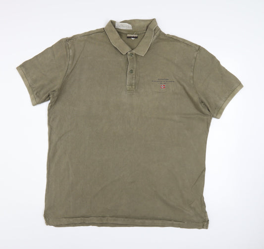 Napapijri Men's Green 2XL Regular Fit Cotton Polo Shirt