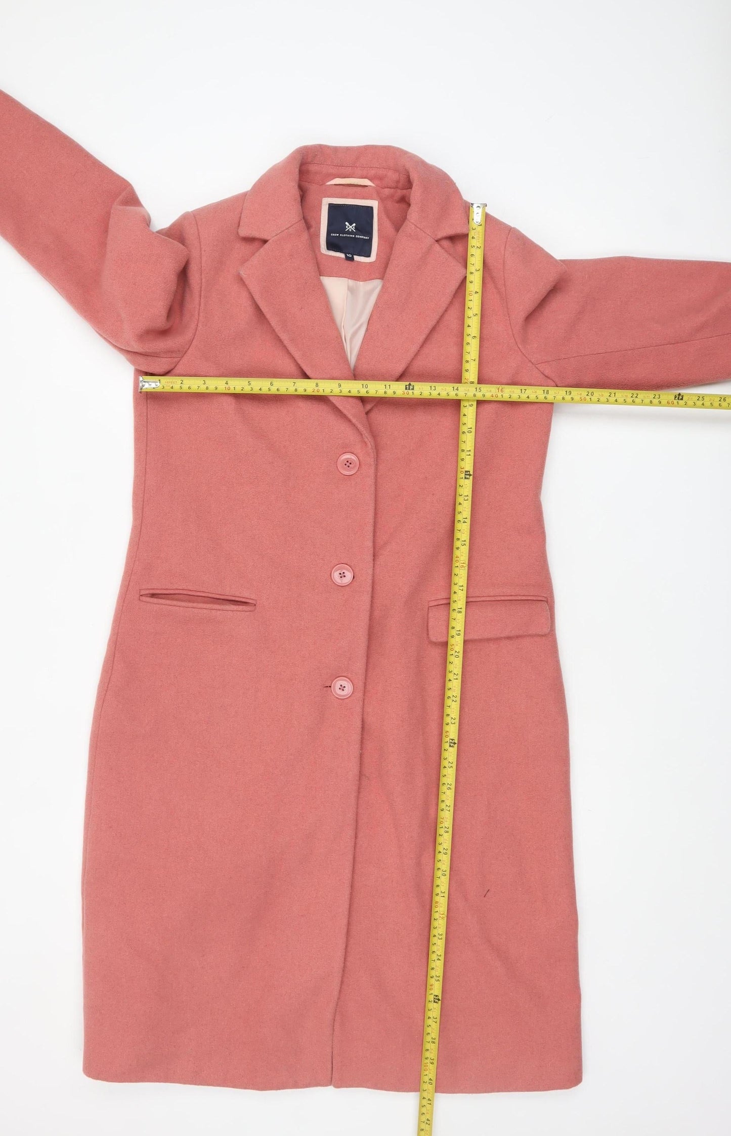 Crew Clothing Women’s Pink Wool Blend Long Overcoat Size 10