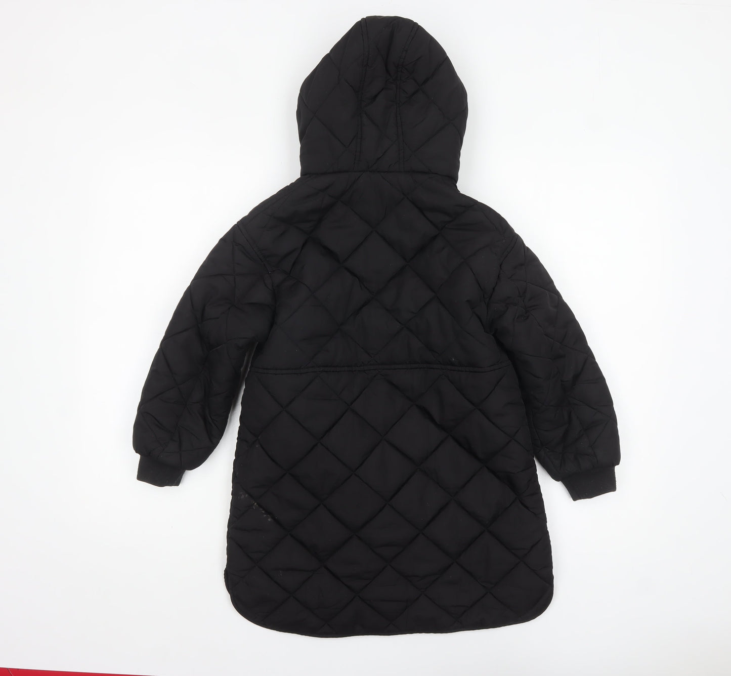 Next Girls Black Quilted Long Hooded Coat 7 Years Winter Jacket