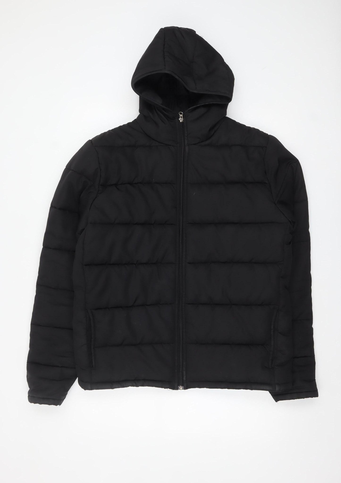 TRN 1961 Men's Black L Hooded Puffer Jacket Winter Lined Zip