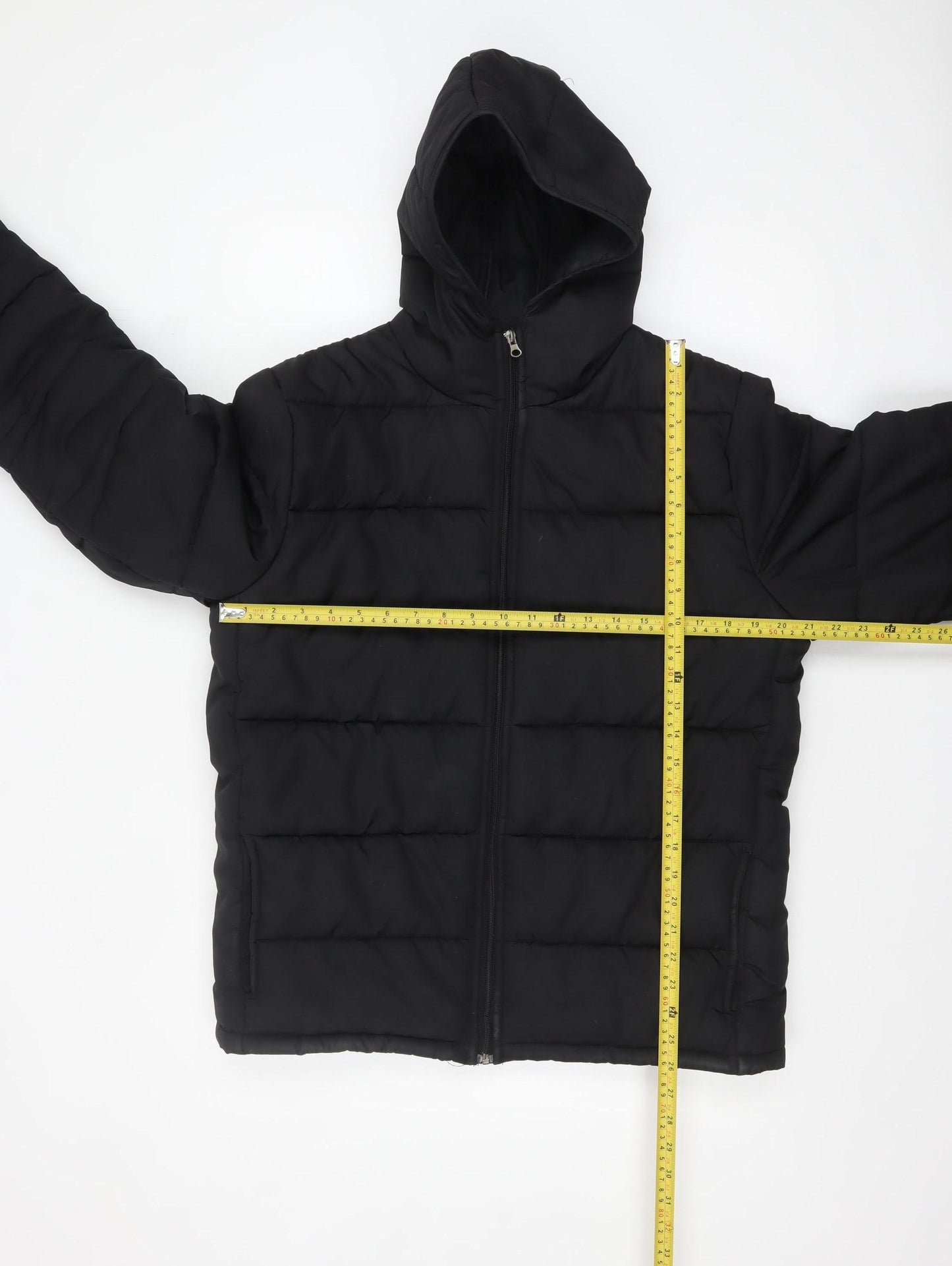 TRN 1961 Men's Black L Hooded Puffer Jacket Winter Lined Zip