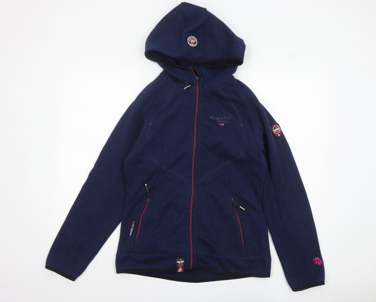 Geographical Norway Women's Blue Full Zip Hooded Fleece Jacket UK 12