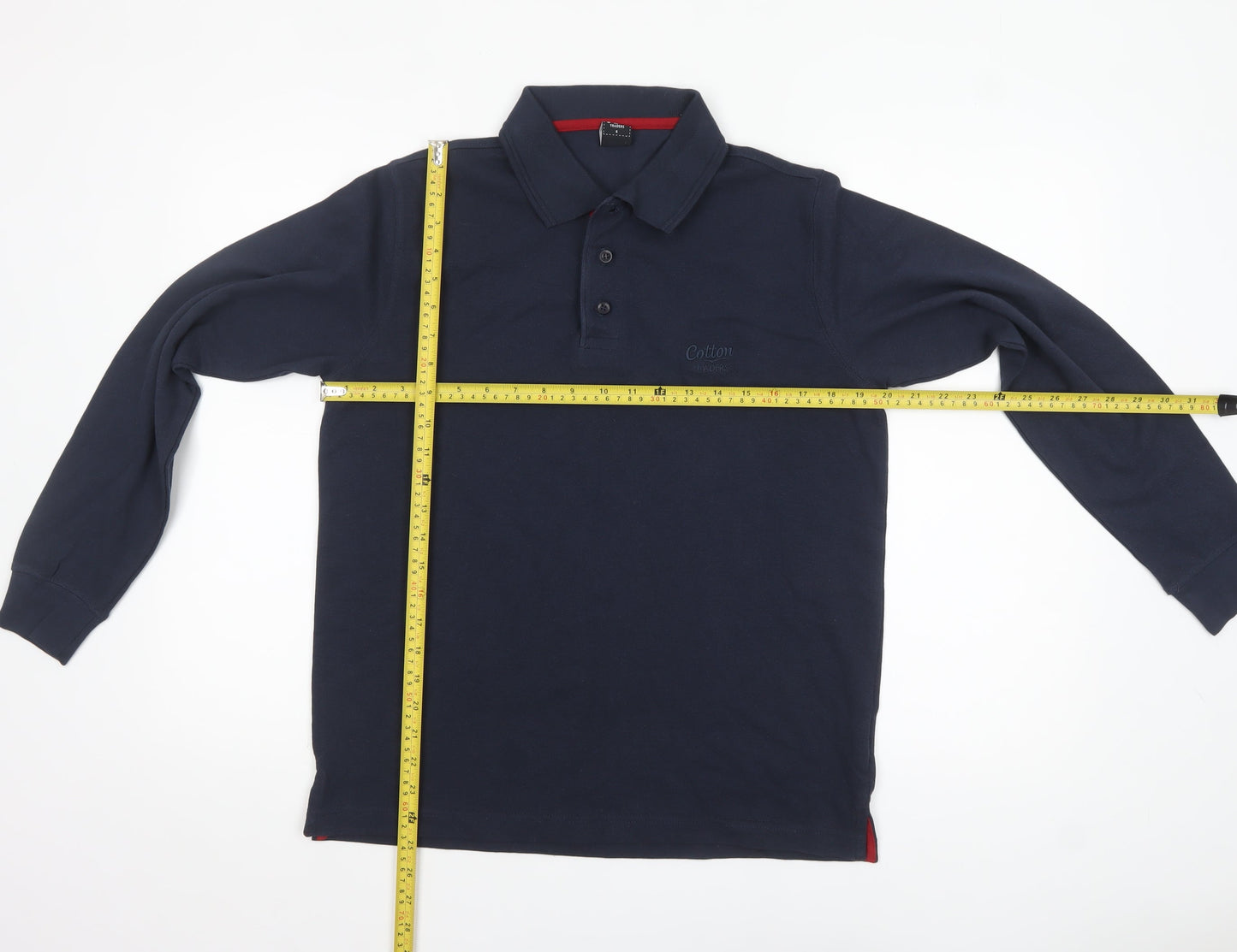 Cotton Traders Men's Blue Long Sleeve Polo Shirt Size S 100% Cotton