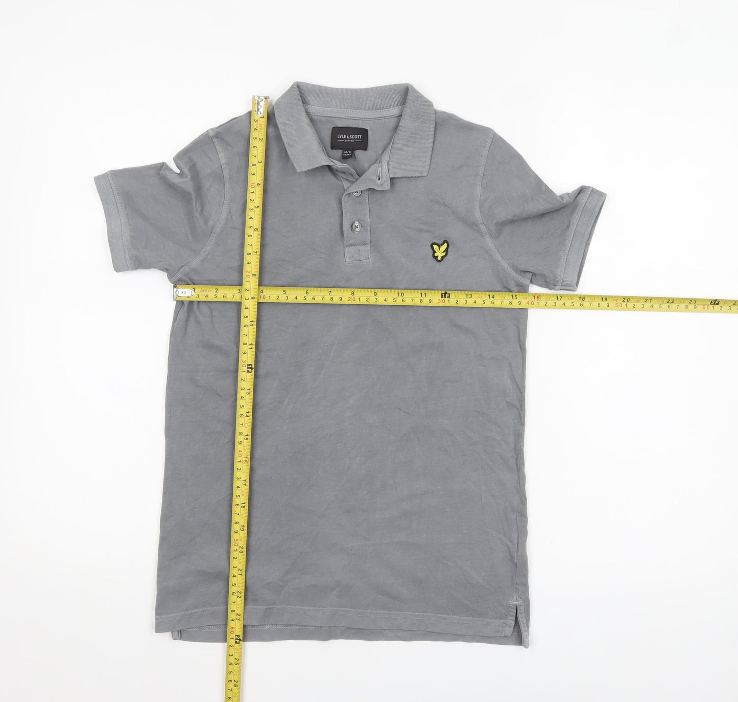Lyle & Scott Boys Grey Polo Shirt 10-11 Years Cotton Button Collar