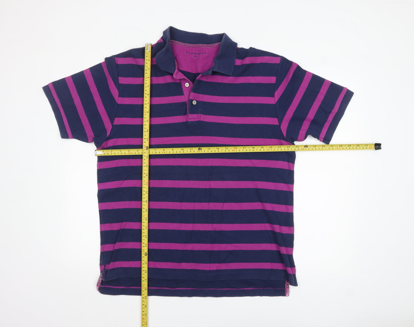 Tyrwhitt Men's Blue & Purple Striped Polo Shirt XL Cotton