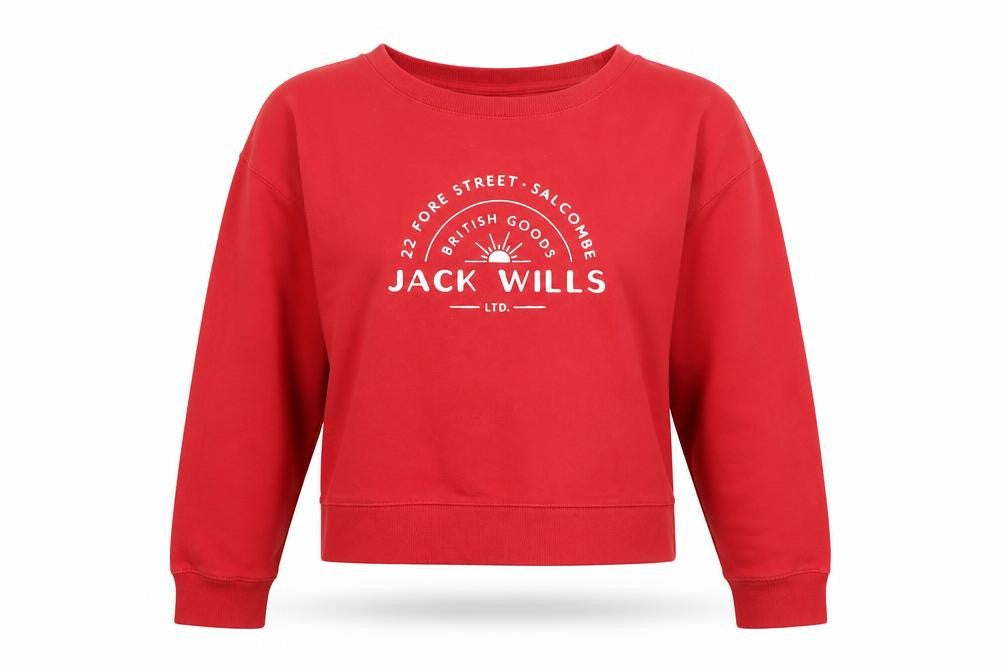 Jack Wills Womens Red Cropped Long Sleeve Crew Neck T-Shirt Size 8