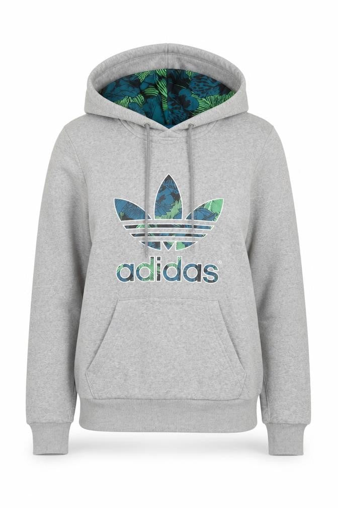Adidas Womens Grey Hooded Pullover Hoodie Size S Floral Lined